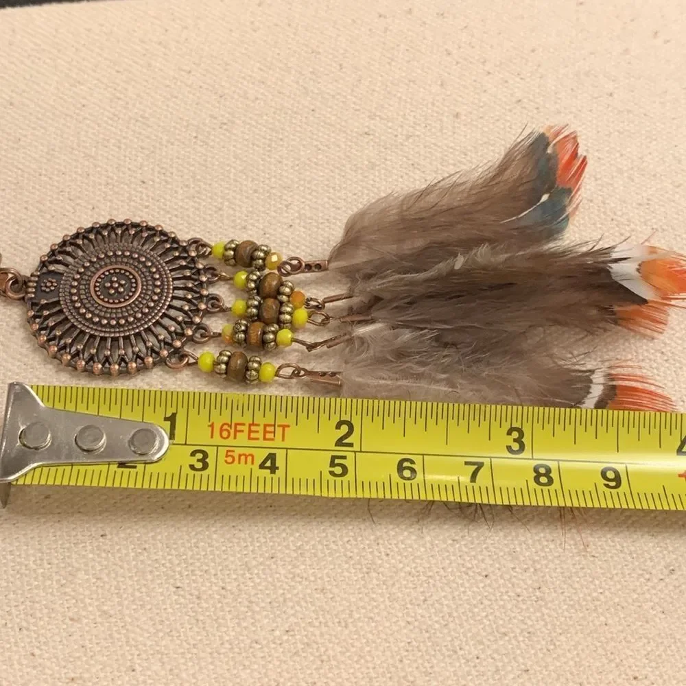 Men’s Kai Boho Feather & Tassel Beaded Long Necklace -  Tribal Statement Pendant